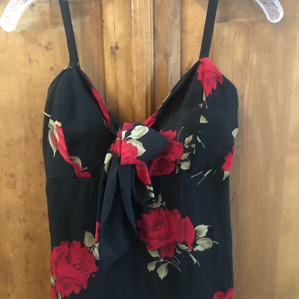 Vintage Floral Black Dress with Red and Gold Accents